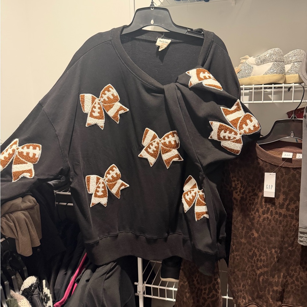 Peach Love California Black Sweatshirt with Brown Bow Accents